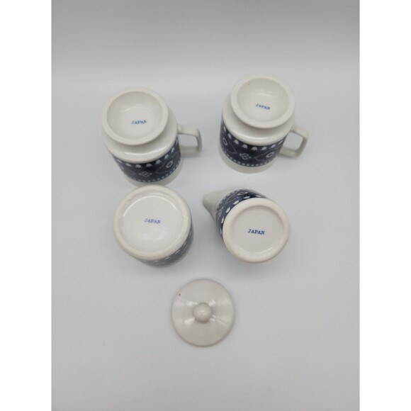 Vintage Coffee Or Tea Set Navy Paisley 2 Cups, Cream & Sugar Porcelain - Picture 3 of 12